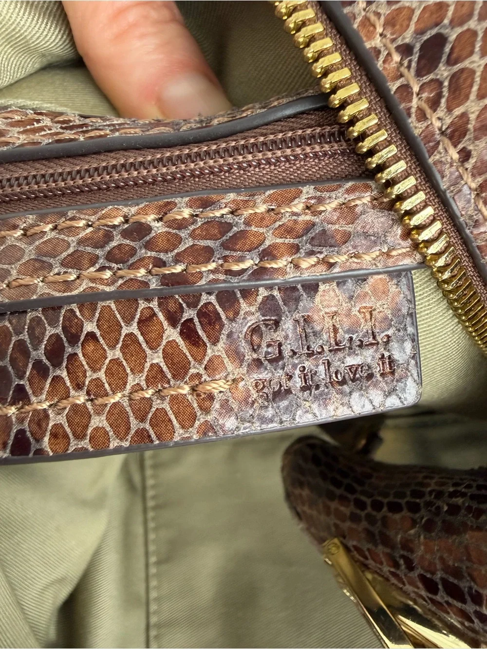 G.I.L.I. Got It Love It Exotic Brown Snakeskin Leather Large Convertible HoboBag